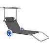 Image de vidaXL Chaise longue pliable avec auvent et roues Acier Gris