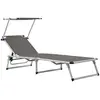 Image de vidaXL Chaise longue pliable avec toit aluminium et textilène gris