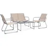 Image de vidaXL Salon de jardin 4 pcs Tissu et acier Crème