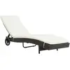 Image de vidaXL Chaise longue avec roues et coussin Résine tressée Marron