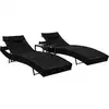 Image de vidaXL Chaise longue 2 pcs et table Résine tressée et textilène Noir