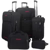 Image de vidaXL Lot de 5 Bagages Rigides en Tissu Enduit PVC, Noir   Inclut Valises à roulettes S/M/L, Sac de déplacement et Trousse de Toilette, Poignée télescopique, Accessoires de Voyage