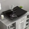 Image de vidaXL Lavabo rectangulaire en céramique noir de luxe avec trop-plein et trou