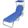 Image de vidaXL Chaise longue pliable avec auvent acier et tissu bleu