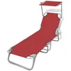 Image de vidaXL Chaise Longue Pliable avec Auvent Rouge Transat Bain Soleil Chilienne