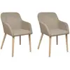 Image de vidaXL Chaises à manger lot de 2 beige tissu et chêne massif