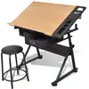 Image de vidaXL Table à dessin inclinable 2 tiroirs et tabouret