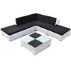 Image de vidaXL Salon de Jardin 6 pcs avec Coussins Résine tressée Blanc