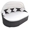 Image de vidaXL Chaise longue de jardin avec auvent Résine tressée Marron