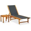 Image de vidaXL Chaise longue avec table Bois d'acacia solide et textilène