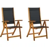Image de vidaXL 2X Bois d'Acacia Chaise Pliable Noir Chaises de Jardin Terrasse Balcon