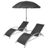 Image de vidaXL Chaises Longues et Parasol Aluminium Noir