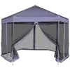 Image de vidaXL Chapiteau hexagonal avec 6 parois latérales 3,6x3,1m Bleu foncé