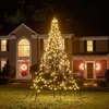 Image de Fairybell Sapin de Noël à LED pour l'extérieur - 3 mètres - 480 LED - Sapin de Noël avec mât de drapeau - Blanc chaud