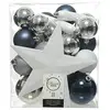 Image de Christmas-Decorations Lot de 33 boules de Noël en plastique - Mélange de boules de Noël avec pointe en étoile - Couleurs : blanc, bleu, argenté.