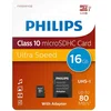 Image de Philips Ultra Speed Carte microSDHC Card 16 Go + Adaptateur SD UHS-I U1, Vitesse de Lecture jusqu'à 80 Mo/s, A1 Fast App Performance, V10, Carte mémoire pour Smartphones, Tablette, PC, vidéo Full HD