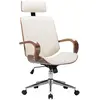 Image de vidaXL Chaise de bureau avec appuie-tête Crème Similicuir et bois