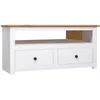 Image de vidaXL Pin Solide Meuble TV d'angle Armoire Basse avec 2 Tiroirs et Un Compartiment Ouvert Meuble Multimédia Salle de Séjour Salon Maison Blanc 93x49x49 cm