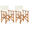 Image de vidaXL 2X Bois Massif d'Acacia Chaises de Metteur en Scène Chaises de Camping Chaises de Plage Chaises de Jardin Chaises d'Extérieur Marron et Blanc