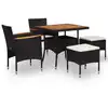 Image de vidaXL Mobilier d'extérieur 5 pcs Noir Résine tressée et bois d'acacia