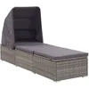Image de vidaXL Chaise Longue avec auvent et Coussin Résine tressée Gris