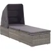 Image de vidaXL Chaise longue avec auvent et coussin Résine tressée Gris