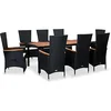 Image de vidaXL Ensemble à Manger d extérieur 9pcs Coussins résine tressée Noir