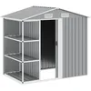 Image de vidaXL Abri de Jardin avec Etagère Cabine de Stockage Remise à Outils Abri de Rangement Hangar Cour Extérieur Gris 205x130x183 cm Fer