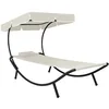 Image de vidaXL Chaise Longue de Jardin avec auvent et Oreiller Blanc crème