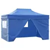 Image de vidaXL Tente de Réception Pliable avec 4 Parois Tonnelle d'Extérieur Chapiteau de Jardin Belvédère Voyage de Camping Barbecue Mariage 3x4 m Acier Bleu
