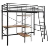 Image de vidaXL Lit Superposé avec Cadre de Table Structure de Lit Cadre de Lit Enfants Chambre à Coucher Maison Intérieur Gris Métal 90x200 cm