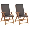 Image de vidaXL 2X Teck Solide Chaises Inclinables avec Coussins Siège de Patio Chaise de Salle à Manger Dîner Repas Jardin Terrasse Extérieur Gris