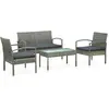 Image de vidaXL Salon de jardin 4 pcs avec coussins résine tressée gris