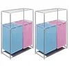 Image de vidaXL 2x Paniers à Linge à 2 Sections et une Etagère pour Séchage Sac à Linge Corbeille à Linge Sac de Rangement Vêtements Sales Maison Intérieur