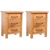 Image de vidaXL 2X Bois de Chêne Massif Tables de Chevet Table de Nuit avec 3 Tiroirs Table d'Appoint Table Basse Chambre à Coucher Maison Intérieur 40x30x54 cm