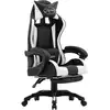 Image de vidaXL Fauteuil de jeux vidéo et repose-pied Blanc et noir Similicuir