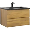 Image de Badplaats B.V. Meuble de Salle de Bain Angela 80 cm - Lavabo Noir - Chêne - Meuble Vasque