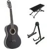 Image de LaPaz C30BK guitare classique format 3/4 noire + stand + repose-pied