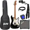 Image de Fazley Sunset Series Dawn HSS Black pack débutant guitare électrique