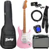 Image de Fazley Sunset Series Dawn HSS Shell Pink pack débutant guitare électrique