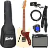 Image de Fazley Sunset Series Tortoise Olympic White pack débutant guitare électrique