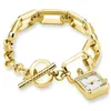 Image de Rosefield The Octagon Charm Chain Or Blanc avec Cadran Blanc et Boîtier en Or de 18,5x15 mm SWGSG-O52 en Acier Inoxydable