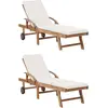 Image de vidaXL Chaises longues avec coussins 2 pcs Bois de teck solide Crème