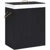 Image de vidaXL Panier à linge avec 2 sections bambou noir 100 L