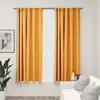 Image de vidaXL Rideaux occultants aspect lin et crochets 2 pcs Jaune 140x175cm