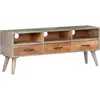 Image de vidaXL Meuble TV Gris 130x35x51 cm Bois massif de manguier brut