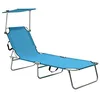Image de vidaXL Chaise Longue Pliable avec auvent Acier Turquoise et Bleu