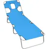 Image de vidaXL Chaise longue pliable avec coussin de tête Acier Bleu turquoise