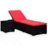 Image de vidaXL Chaise longue avec coussin et table à thé Résine tressée Rouge