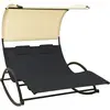 Image de vidaXL Chaise longue double avec auvent textilène noir et crème